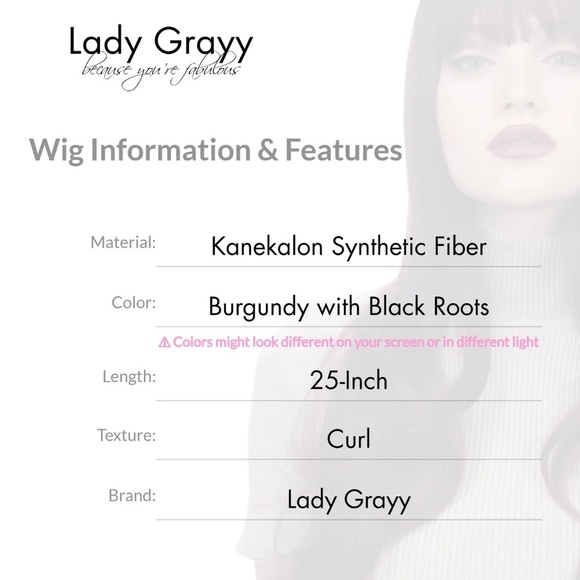 25 inch Burgundy with Dark Roots Synthetic Fiber Wig - Picture 7 of 7
